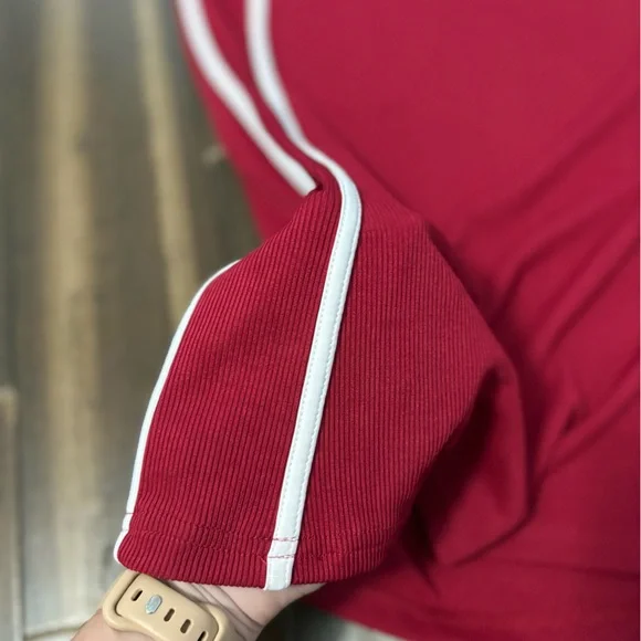 Y2K Sz S Red White Stripe Maxi Skirt Stretchy Bodycon Elastic Waist Fall Preppy - Picture 7 of 8